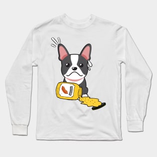 Cute French Bulldog spilled a jar of Mustard sauce Long Sleeve T-Shirt